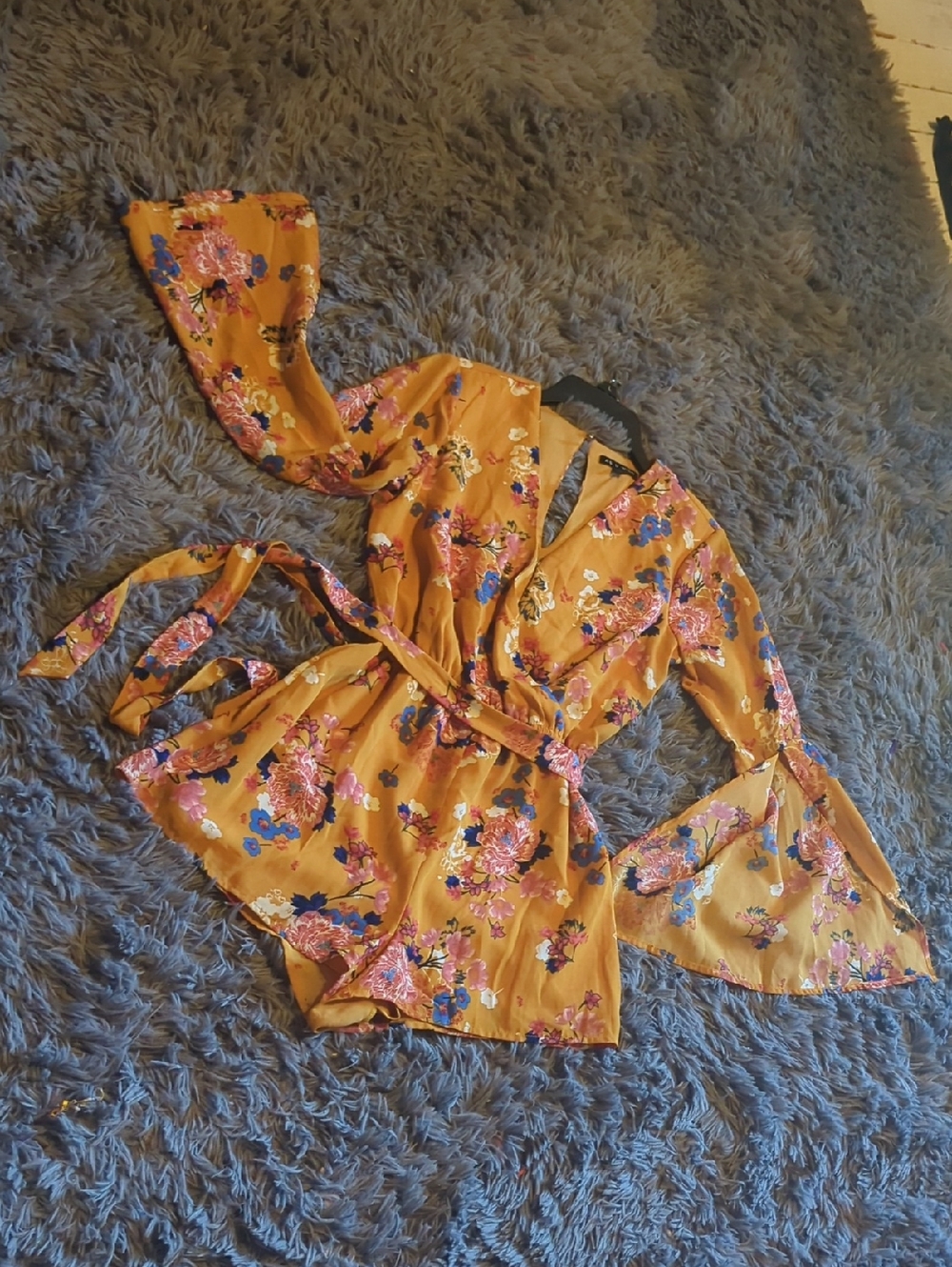 As U Wish Mustard Floral Wrap Romper